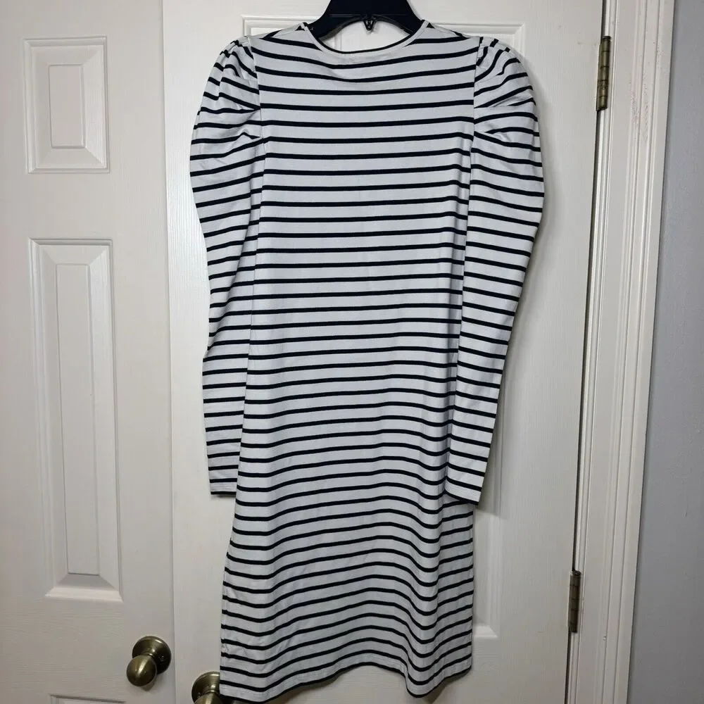NWT Boden Imogen Breton Striped Shirt Dress size 4 Navy Off White Puff Sleeves - Picture 4 of 4